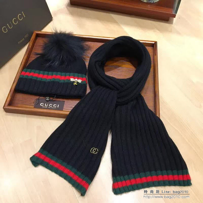 GUCCI古馳 新款兔絨加羊絨 百搭款帽子圍巾套裝 LLWJ8502